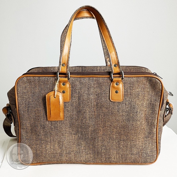 Vintage Pierre Cardin Carry On Bag Luggage Tan Tweed + Luggage Tag, Lock & Keys - Picture 5 of 8